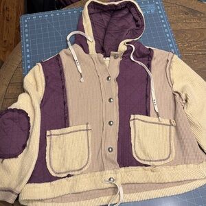 POL Purple and Cream Knit Jacket Size S - will fit a L NWOT